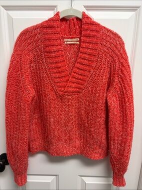 Anthropologie Women’s Coral V-Neck Chunky Knit Sweater